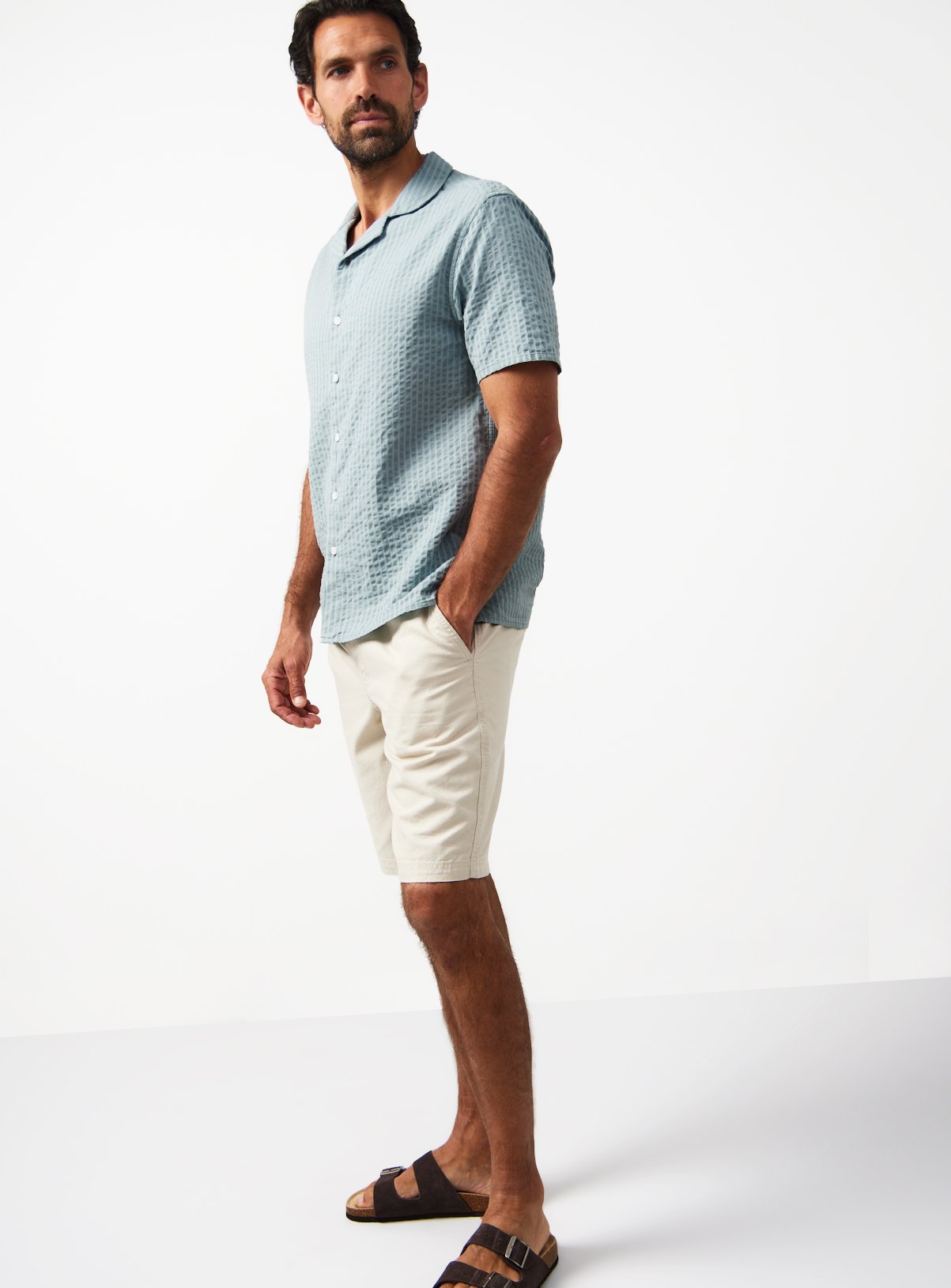 Light Blue Stripe Print Seersucker Revere Neck Shirt XXXL - Image 2 thumbnail